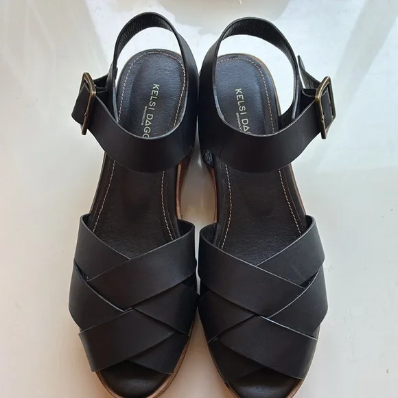 Anthropologie, Kelsey Dagger Webster Black Leather Platform, Clog Sandals - Picture 7 of 10